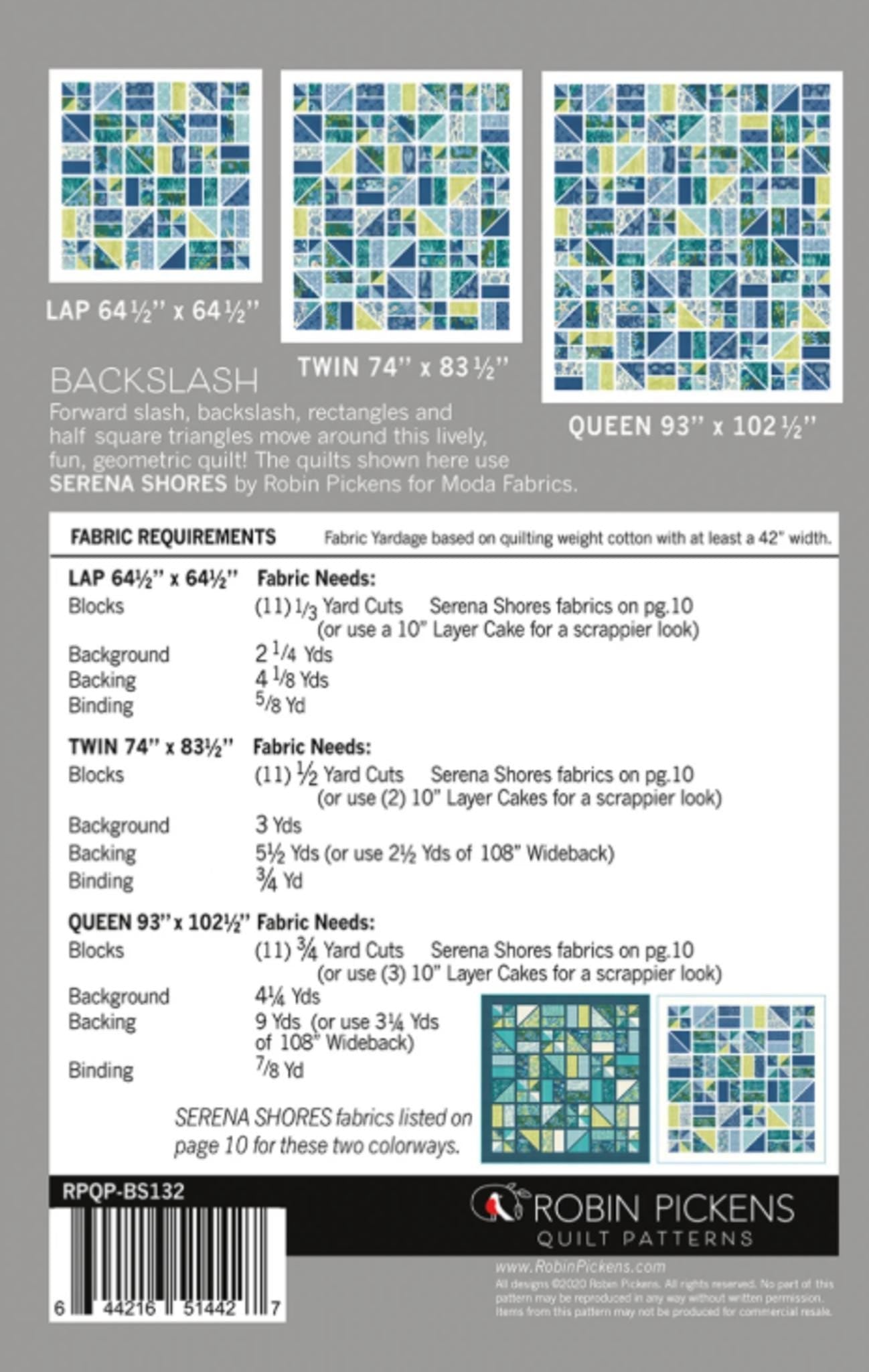 Backslash Quilt Pattern by Robin Pickens - 3 sizes; Layer Cake friendly - QuiltingJoyPDX