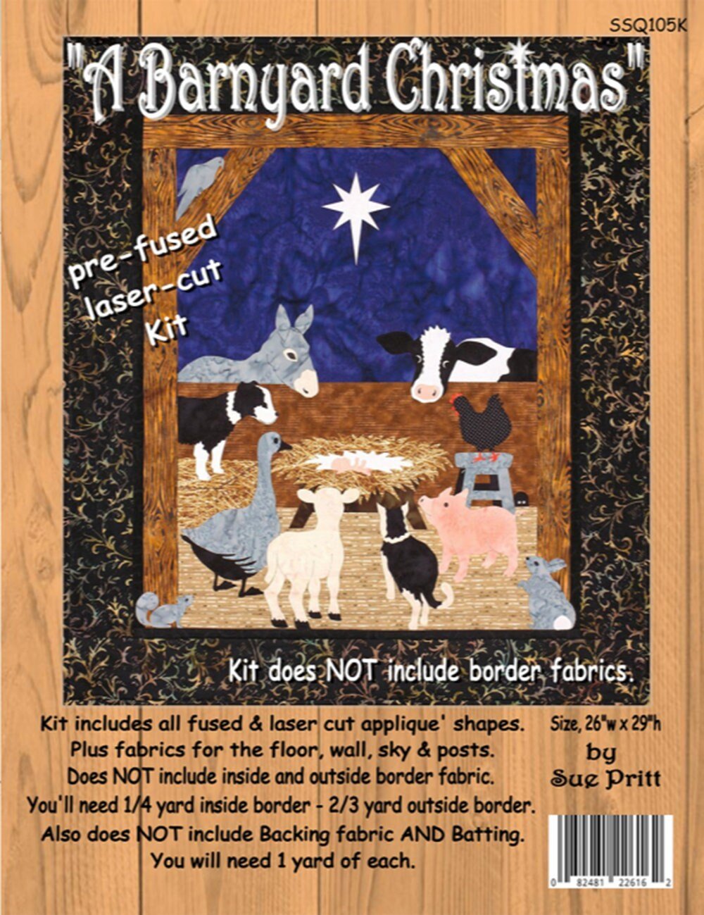 Barnyard Christmas Laser Cut Quilt Kit by Sue Pritt. 26"w x 29"h - QuiltingJoyPDX