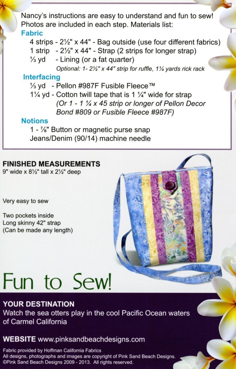 Carmel Swing Bag Pattern by Nancy Green – Pink Sand Beach Designs - QuiltingJoyPDX