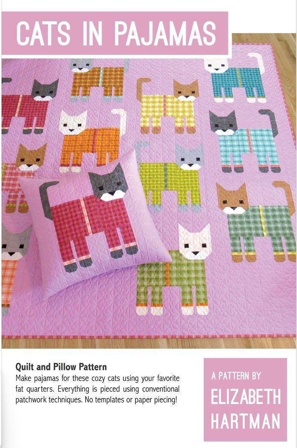 Cats in Pajamas Quilt Pattern by Elizabeth Hartman - Pillow + two sizes included. - QuiltingJoyPDX