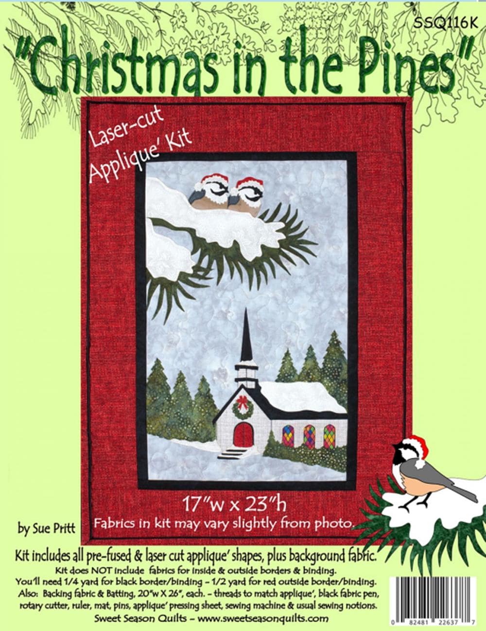 Christmas in the Pines Laser Cut Quilt Kit by Sue Pritt. 17"w x 23"h - QuiltingJoyPDX