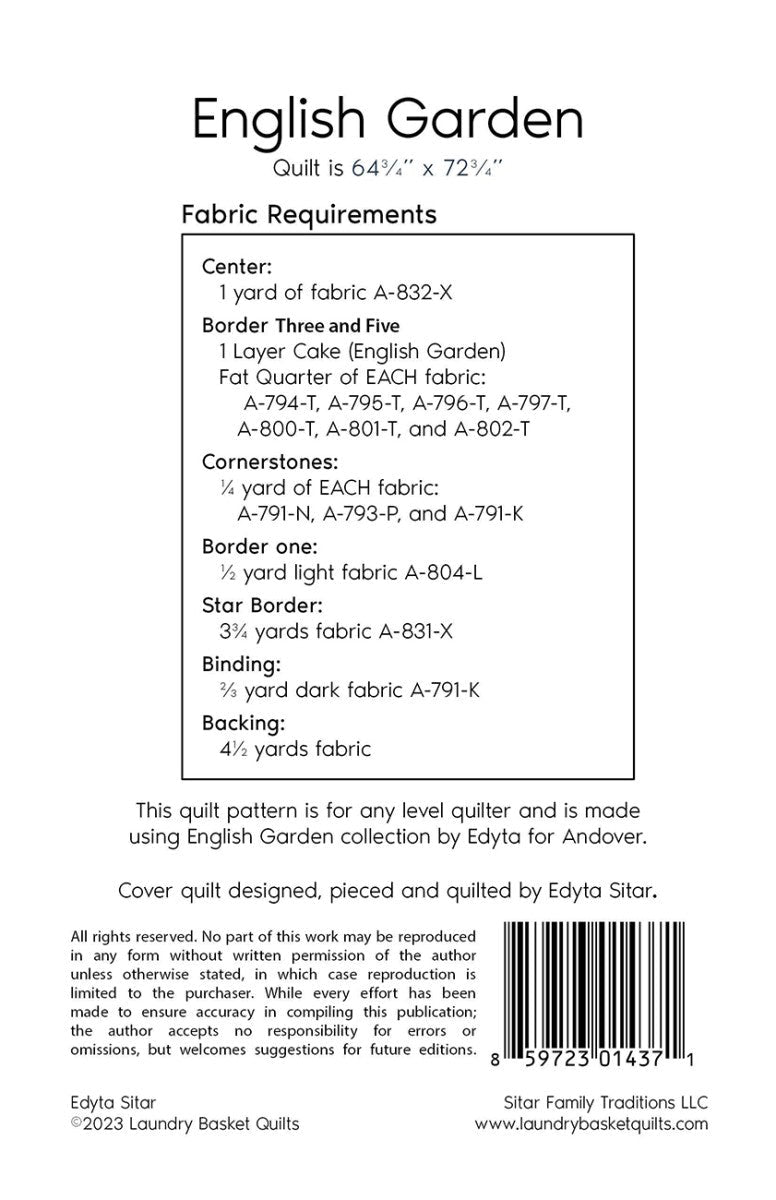 English Garden Quilt Pattern by Laundry Basket Quilts - QuiltingJoyPDX