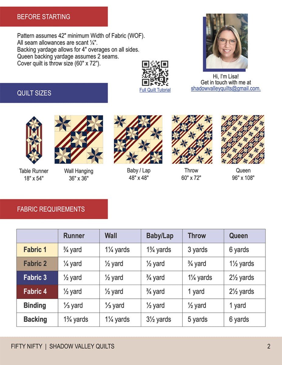 Fifty Nifty Quilt Pattern by Lisa Lund — 5 Sizes, Patriotic Americana - QuiltingJoyPDX