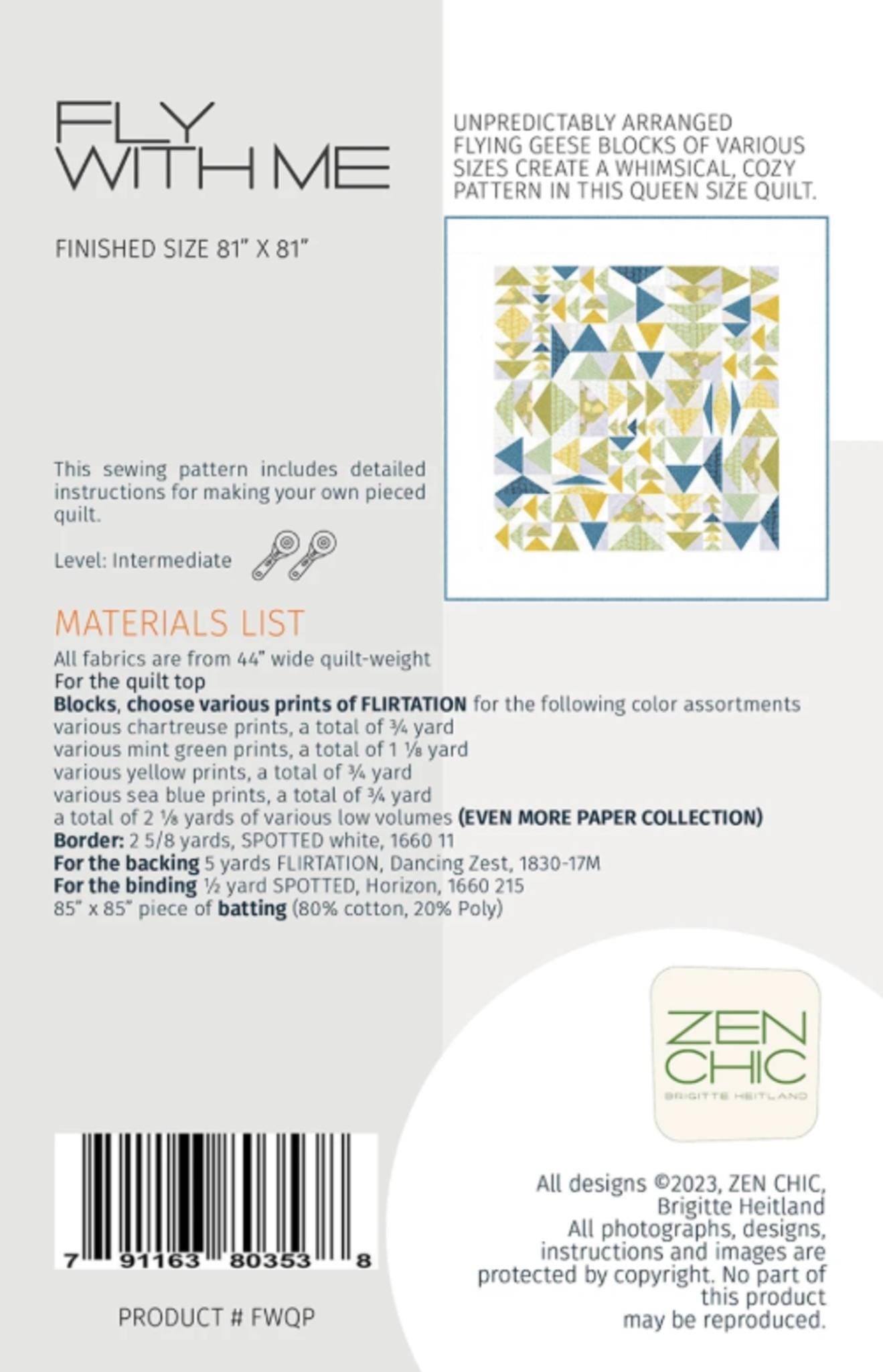 Fly With Me Quilt Pattern by Brigitte Heitland from Zen Chic - 81" x 81" - QuiltingJoyPDX