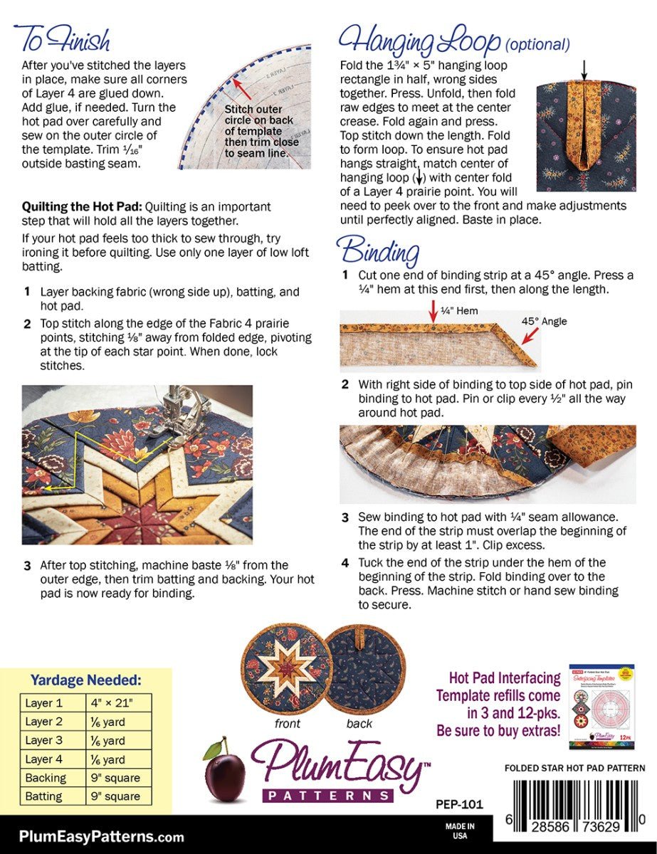 Folded Star Hot Pad - Round - QuiltingJoyPDX