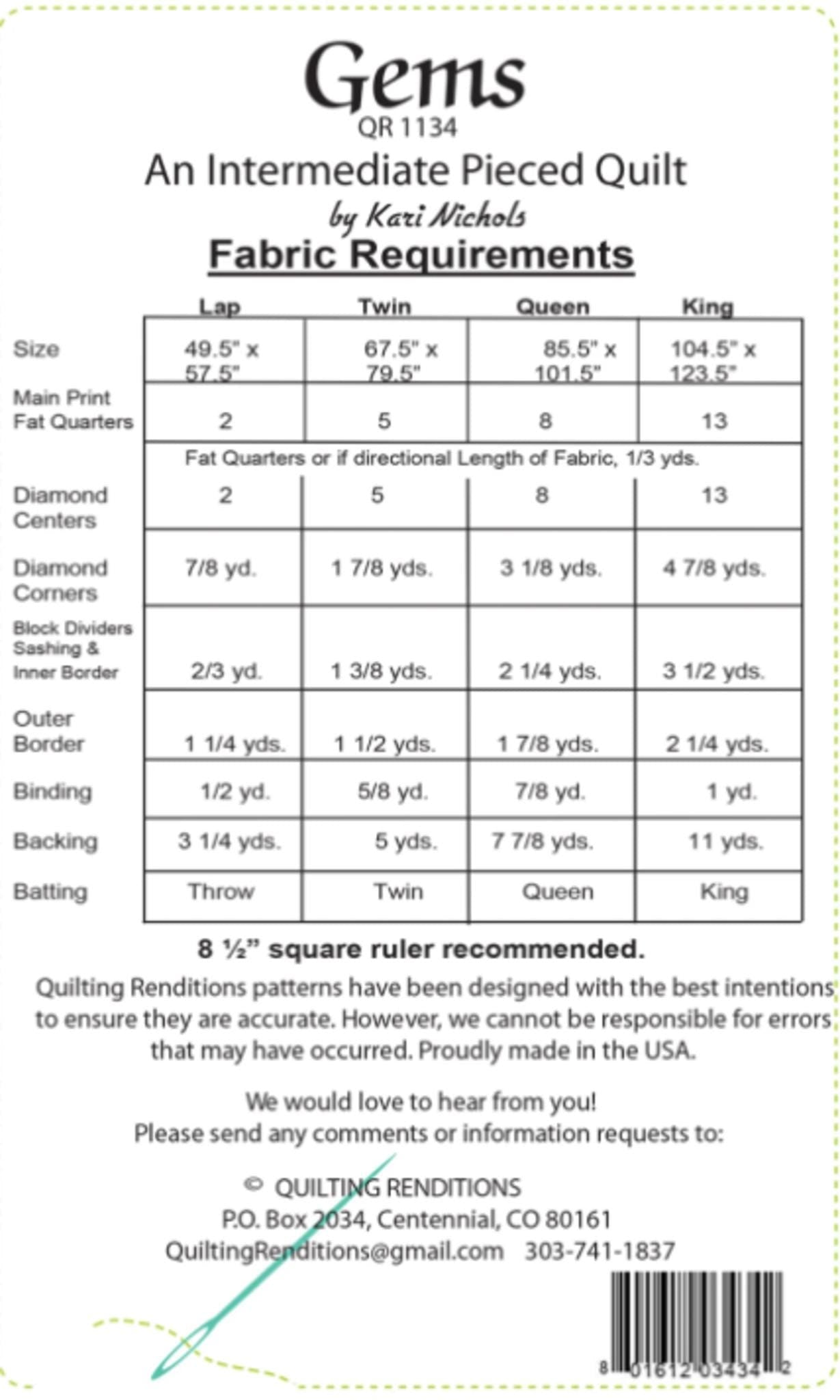 Gems Quilt Pattern from Quilting Renditions - QuiltingJoyPDX