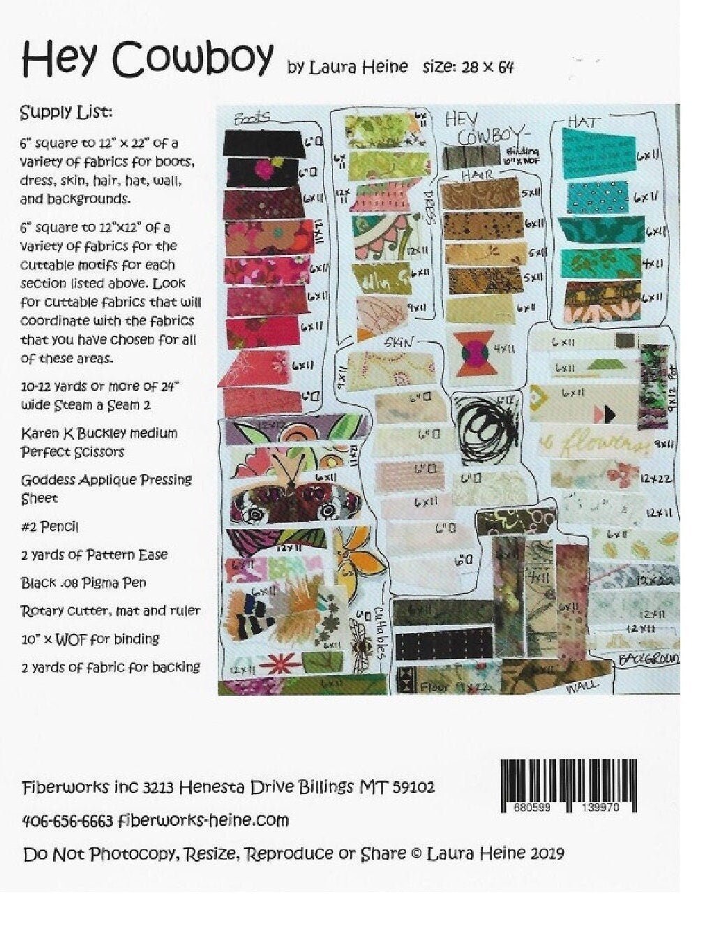 Hey Cowboy Quilt Pattern by Laura Heine - Finished size approximately 28 x 64 - QuiltingJoyPDX