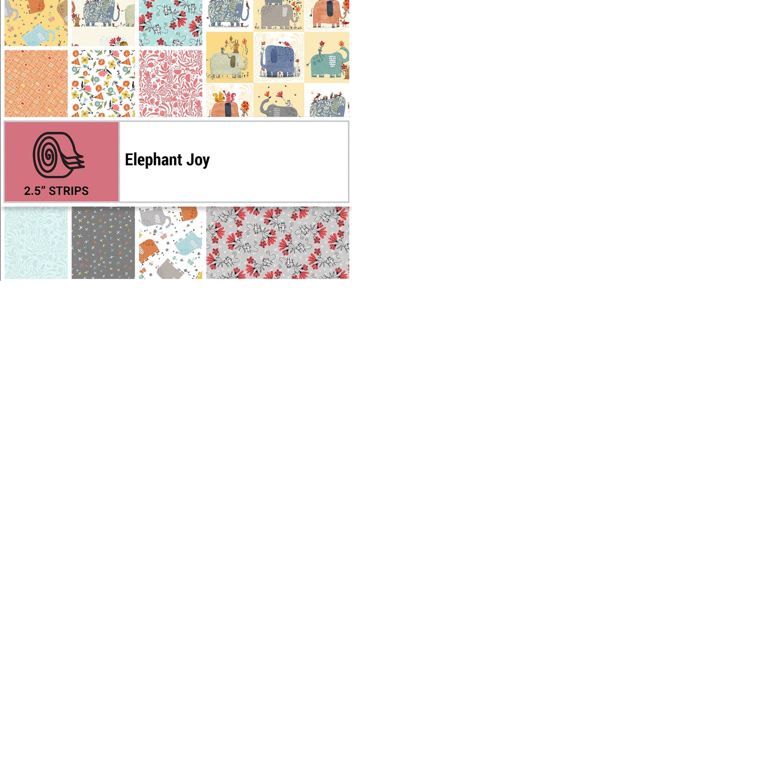 Elephant Joy Fabric Jellyroll: Terry Runyan Benartex 2.5" x 42" Cotton Strips