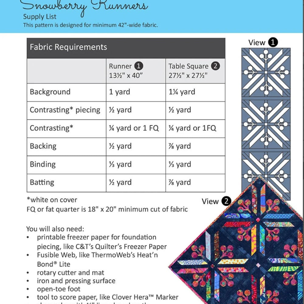 Snowberry Table Runner Pattern: Freezer Paper Piecing (13.5" x 40")