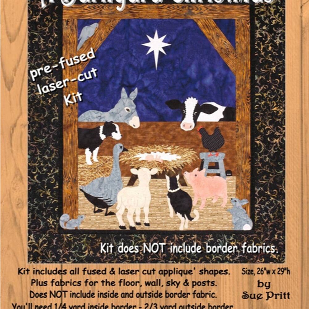 Barnyard Christmas Laser Cut Quilt Kit by Sue Pritt. 26"w x 29"h