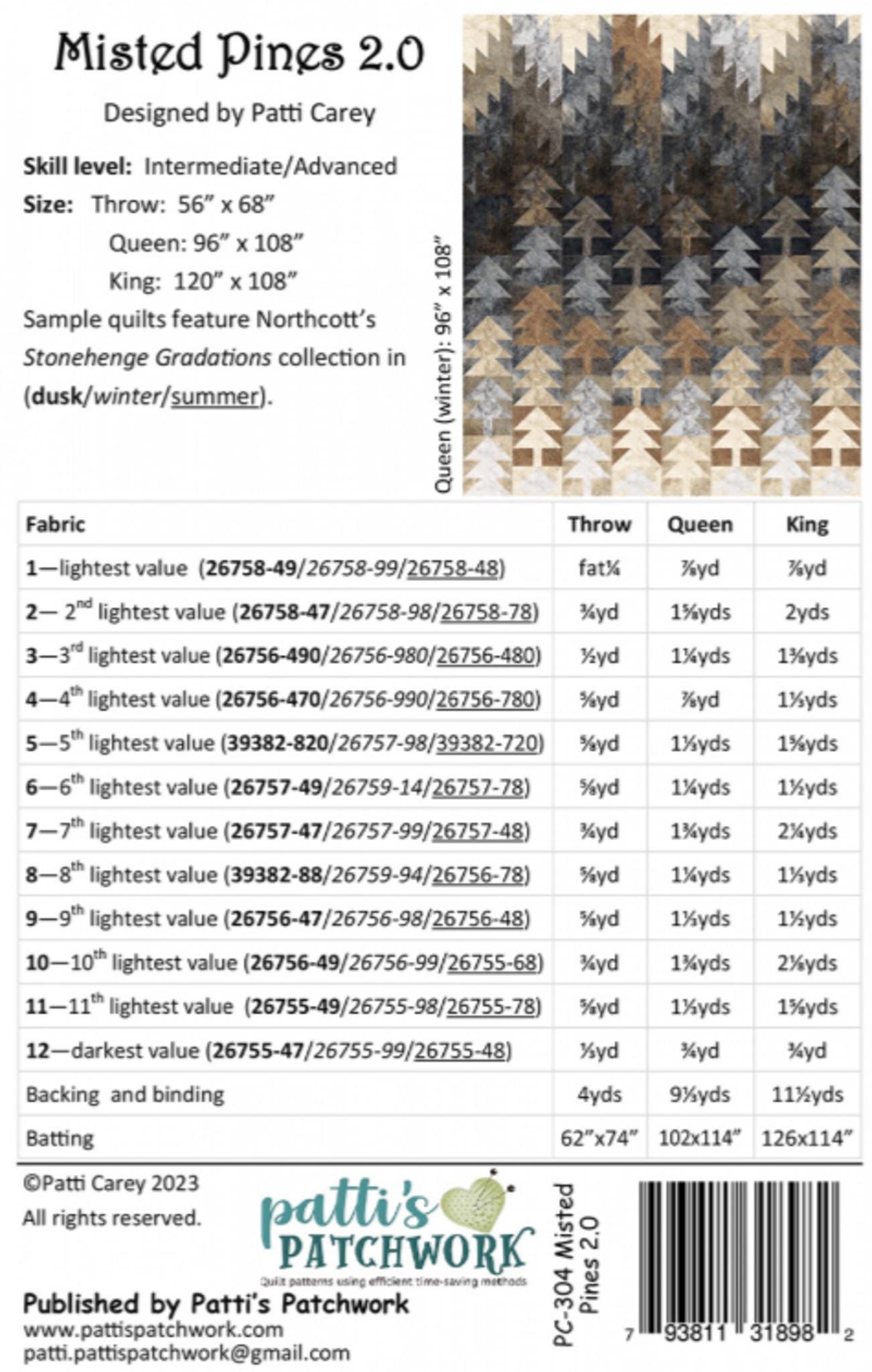 Misted Pines 2.0 Quilt Pattern by Patti Carey of Patti's Patchwork - 3 sizes
