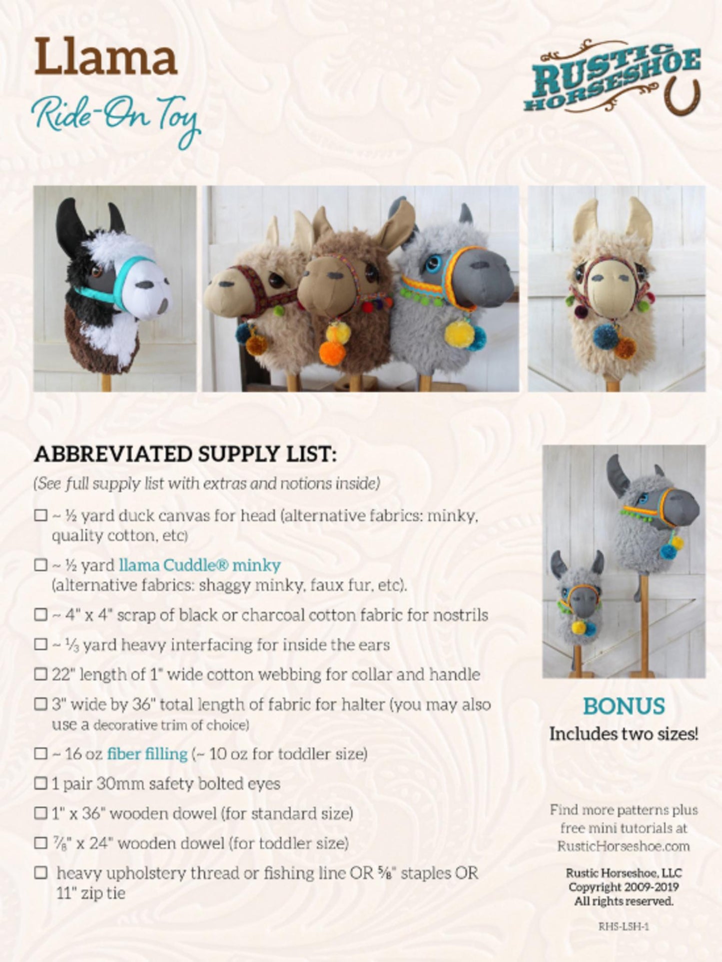 Llama Ride on Toy Pattern from Rustic Horseshoe