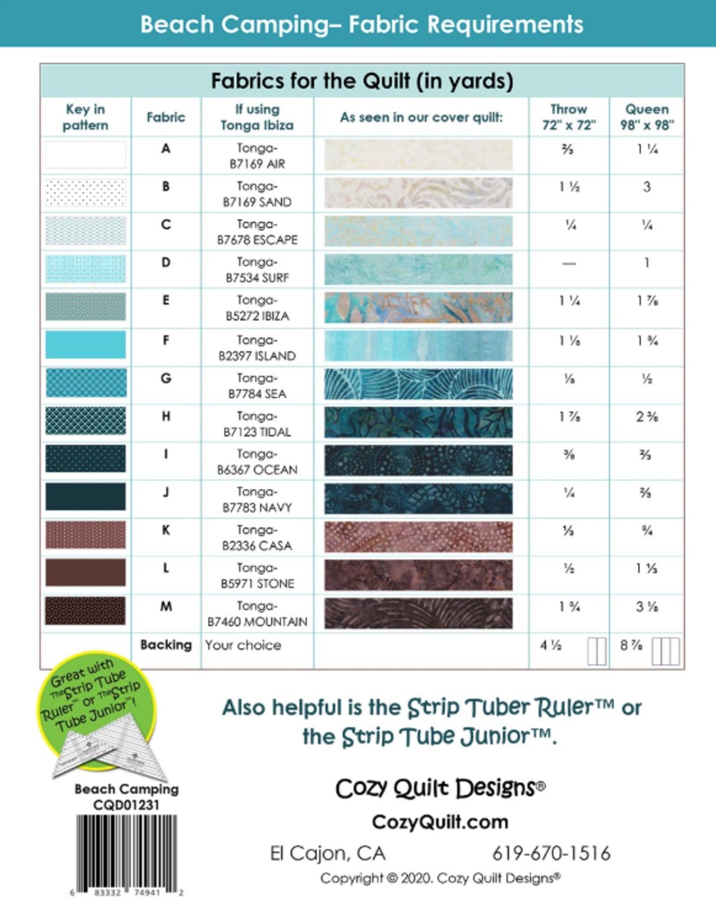 Beach Camping Quilt Pattern from Cozy Quilt Designs - Includes two sizes.