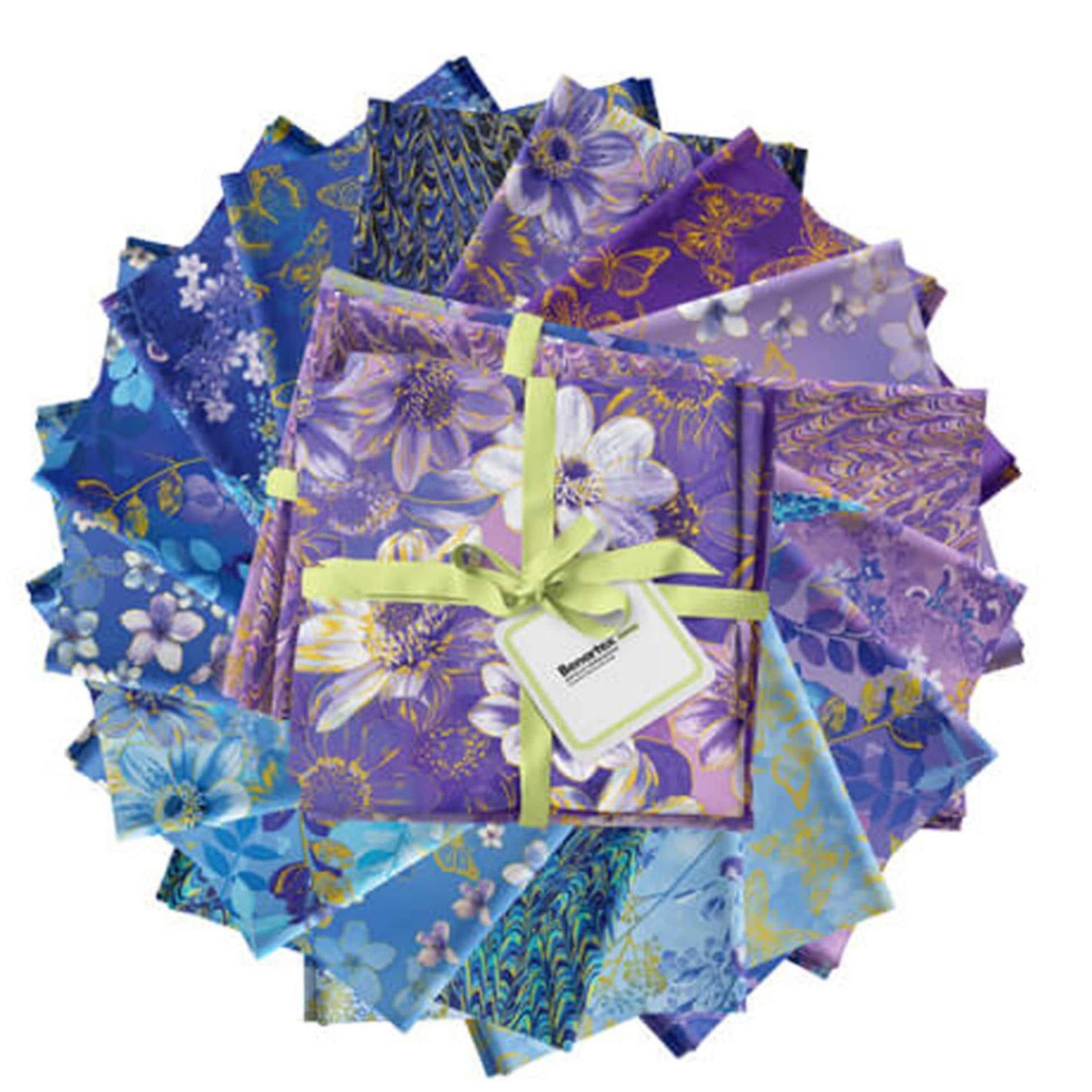 Metallic Gold Floral Fat Quarters - Benartex Kanvax - 17 Piece Set