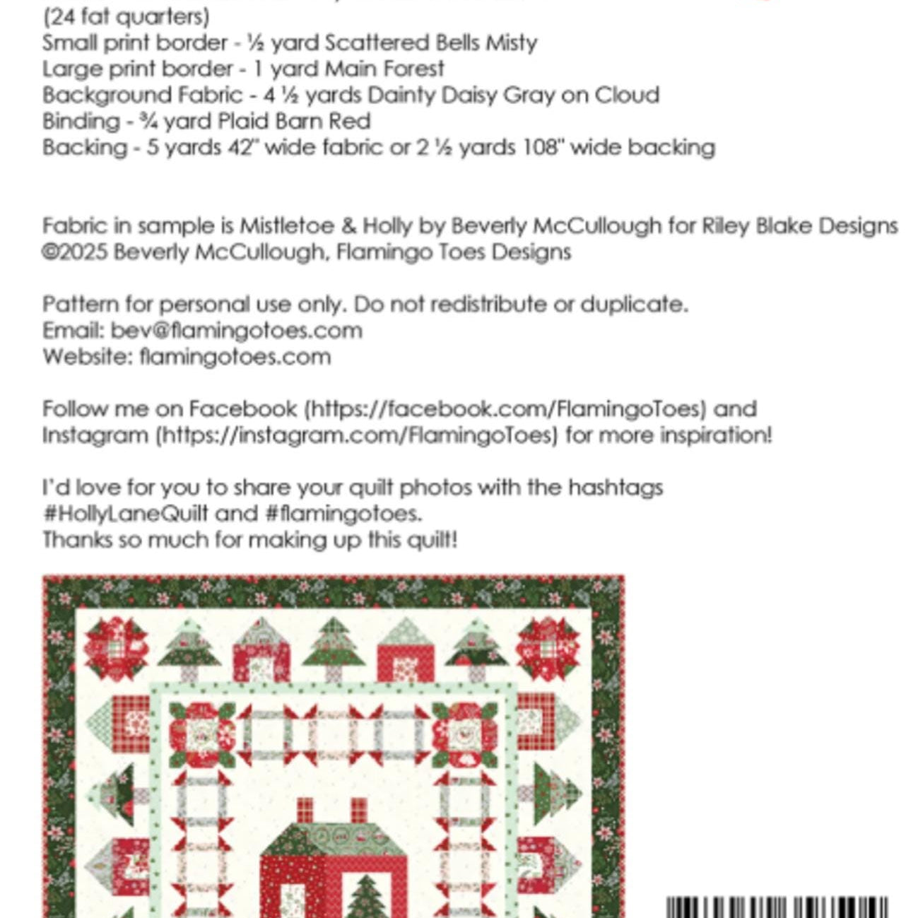 Holly Lane Quilt Pattern by Beverly McCullough 71" x 71"