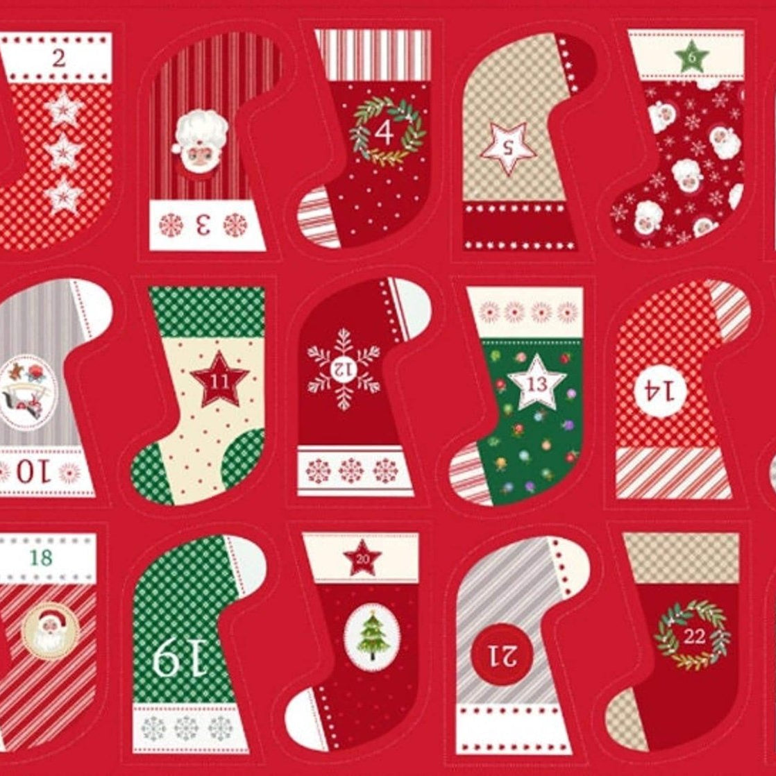 Lewis & Irene Mini Advent Stocking Panel – 18" Wide Christmas Fabric - QuiltingJoyPDX