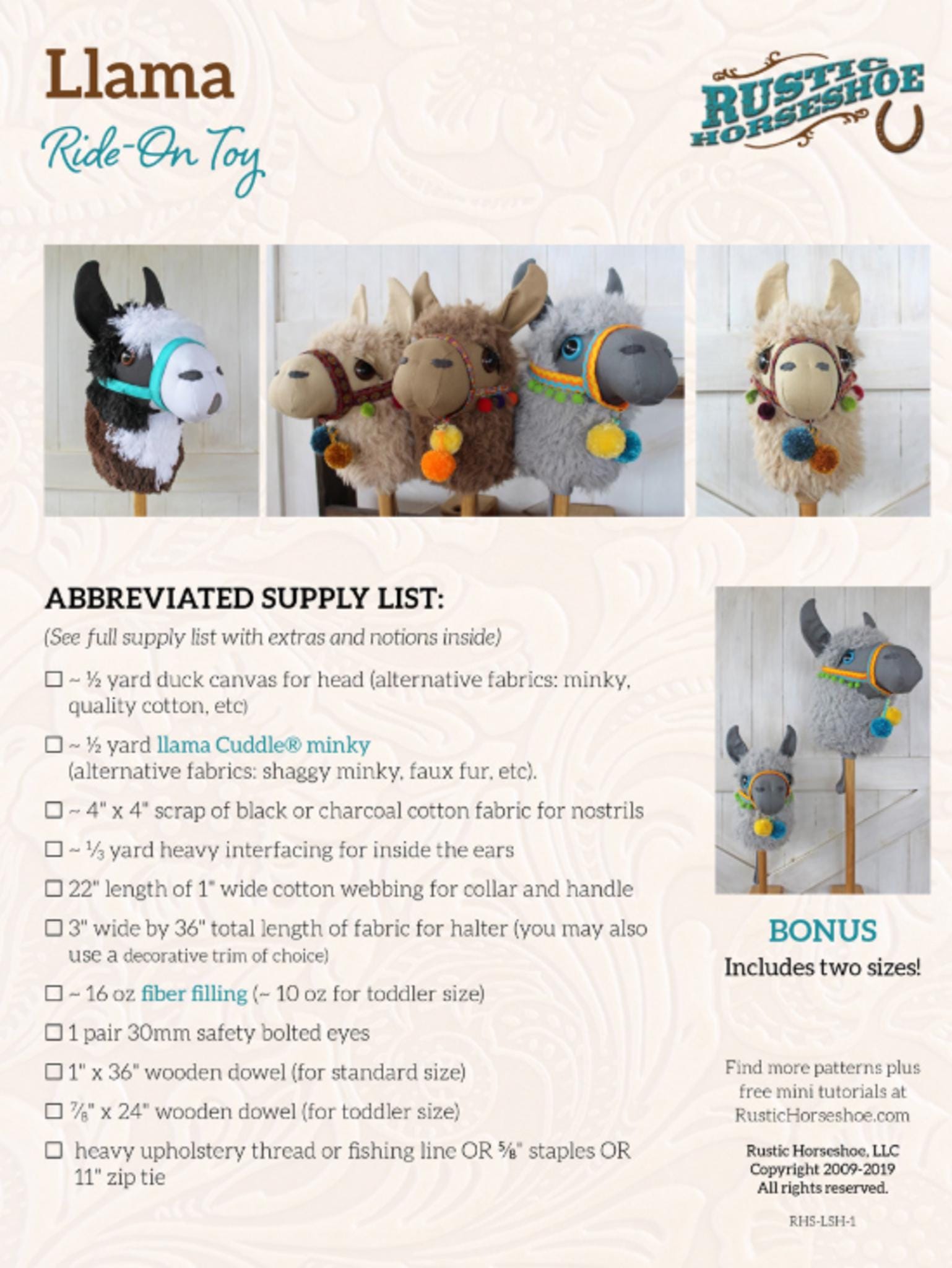Llama Ride on Toy Pattern from Rustic Horseshoe - QuiltingJoyPDX