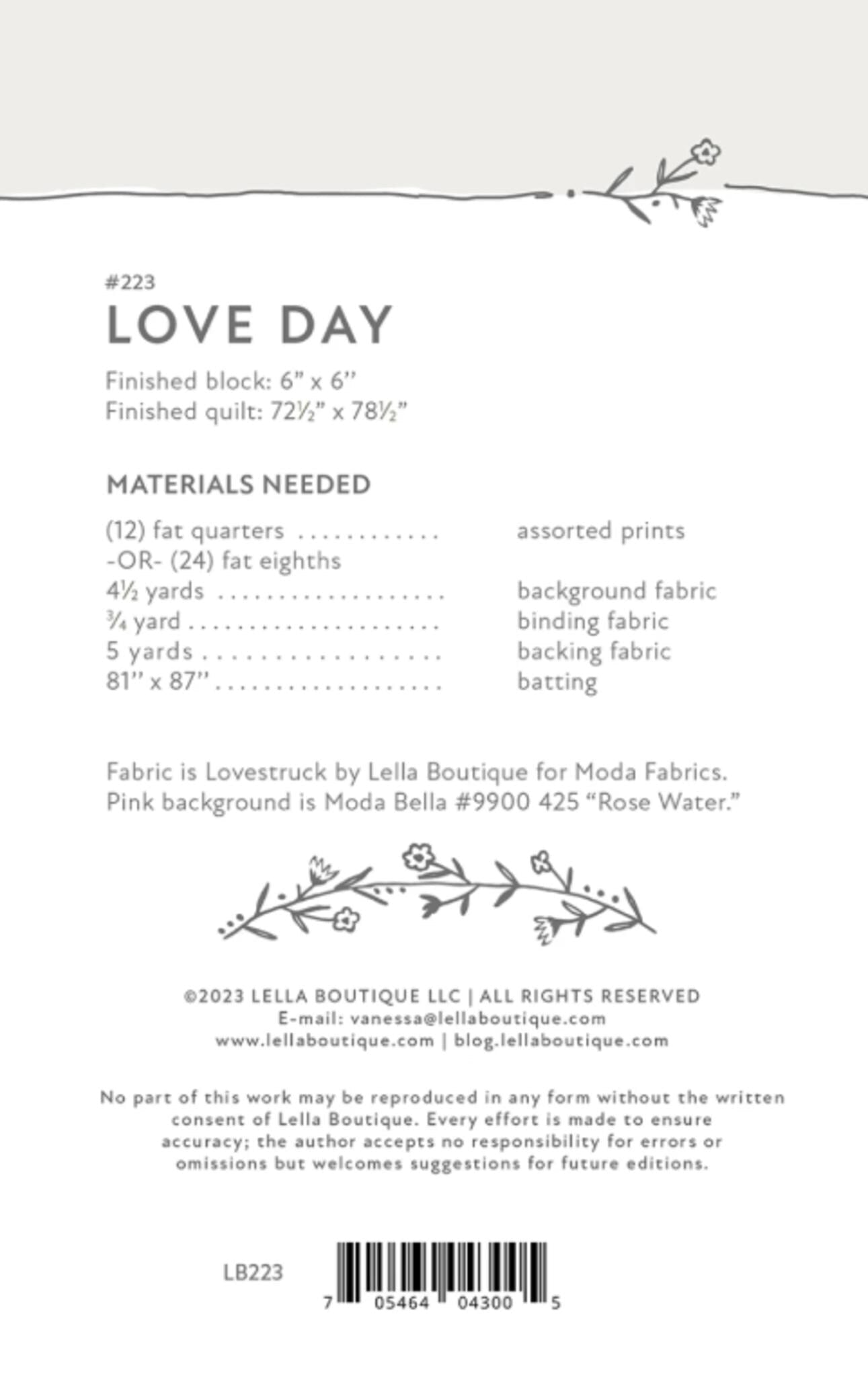 Love Day Quilt Pattern by Lella Boutique - approx 72.5" x 78.5" finished size - QuiltingJoyPDX