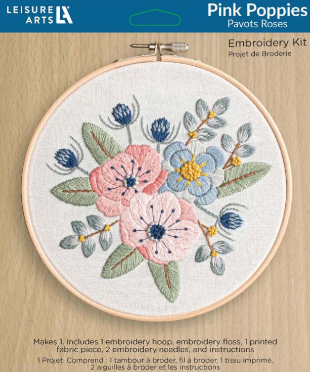 Pink Poppies Embroidery Kit by Leisure Arts - 6inch Kit - QuiltingJoyPDX