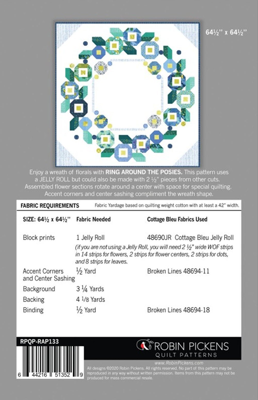 Ring Around the Posies Quilt Pattern: Jelly Roll Friendly (64" x 64") - QuiltingJoyPDX