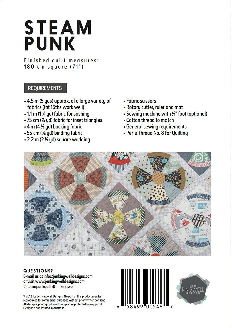 Steam Punk Quilt Pattern & Template | Jen Kingwell | Diamond Blocks | 71" Square | Beginner to Intermediate - QuiltingJoyPDX
