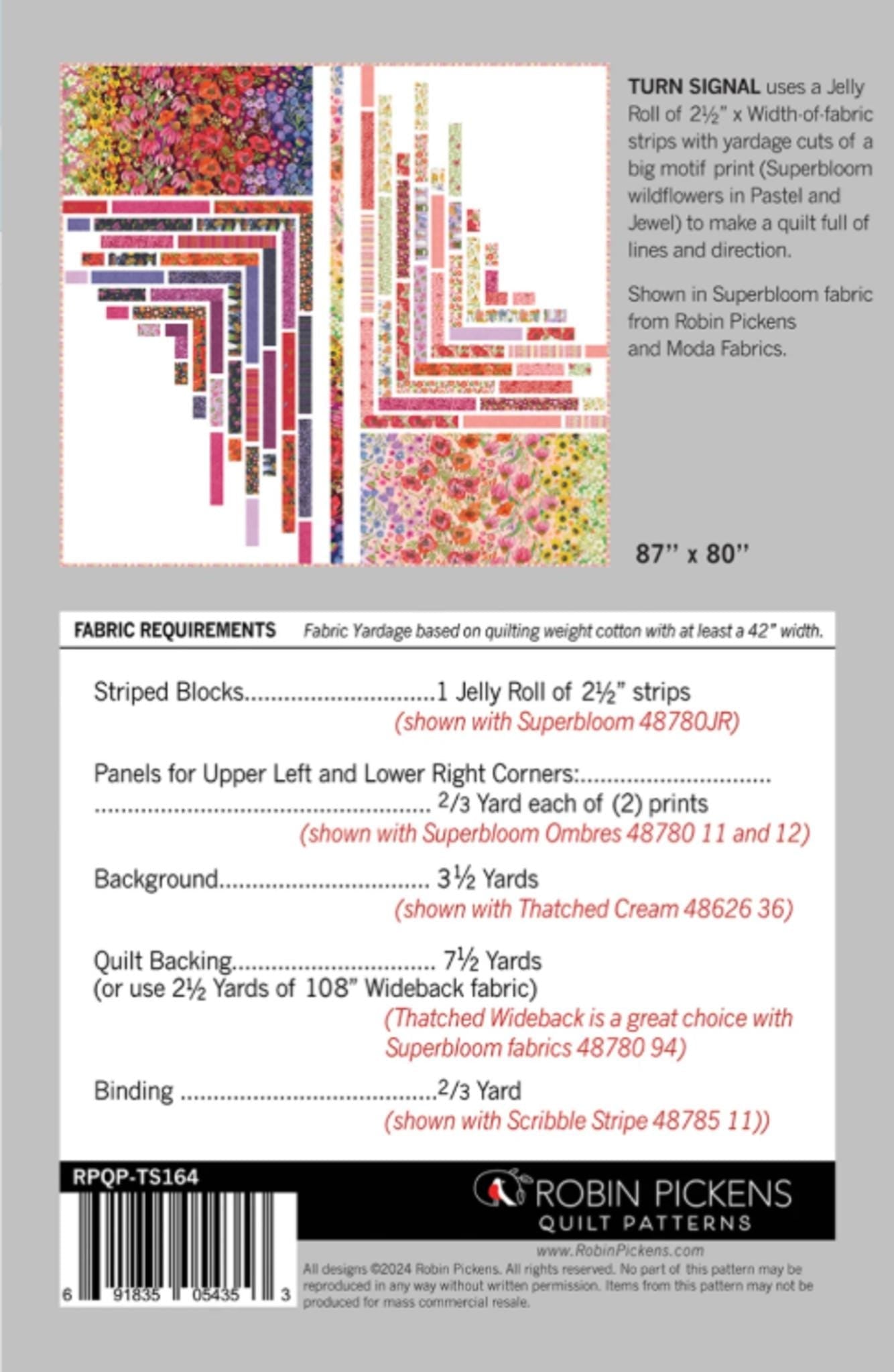 Turn Signal Quilt Pattern by Robin Pickens - 87 x 80 - pattern only - QuiltingJoyPDX
