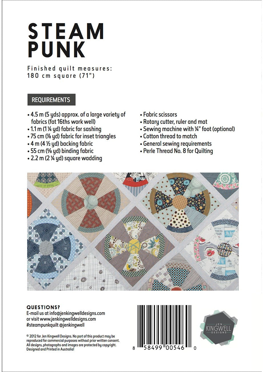 Steam Punk Quilt Pattern & Template | Jen Kingwell | Diamond Blocks | 71" Square | Beginner to Intermediate