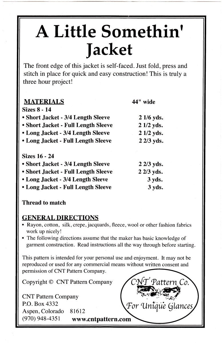 A Little Somethin' Jacket Sewing Pattern by Karen Nye (Sizes 8-24) - QuiltingJoyPDX