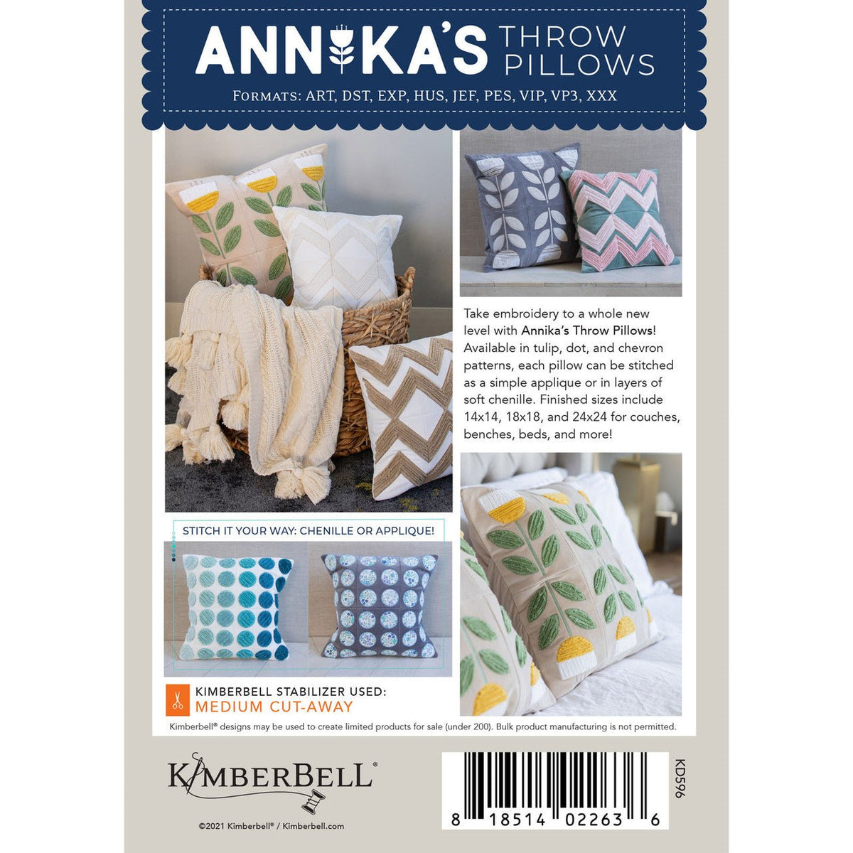Annika's Throw Pillows Machine Embroidery CD – Kimberbell (14", 18" & 24") - QuiltingJoyPDX