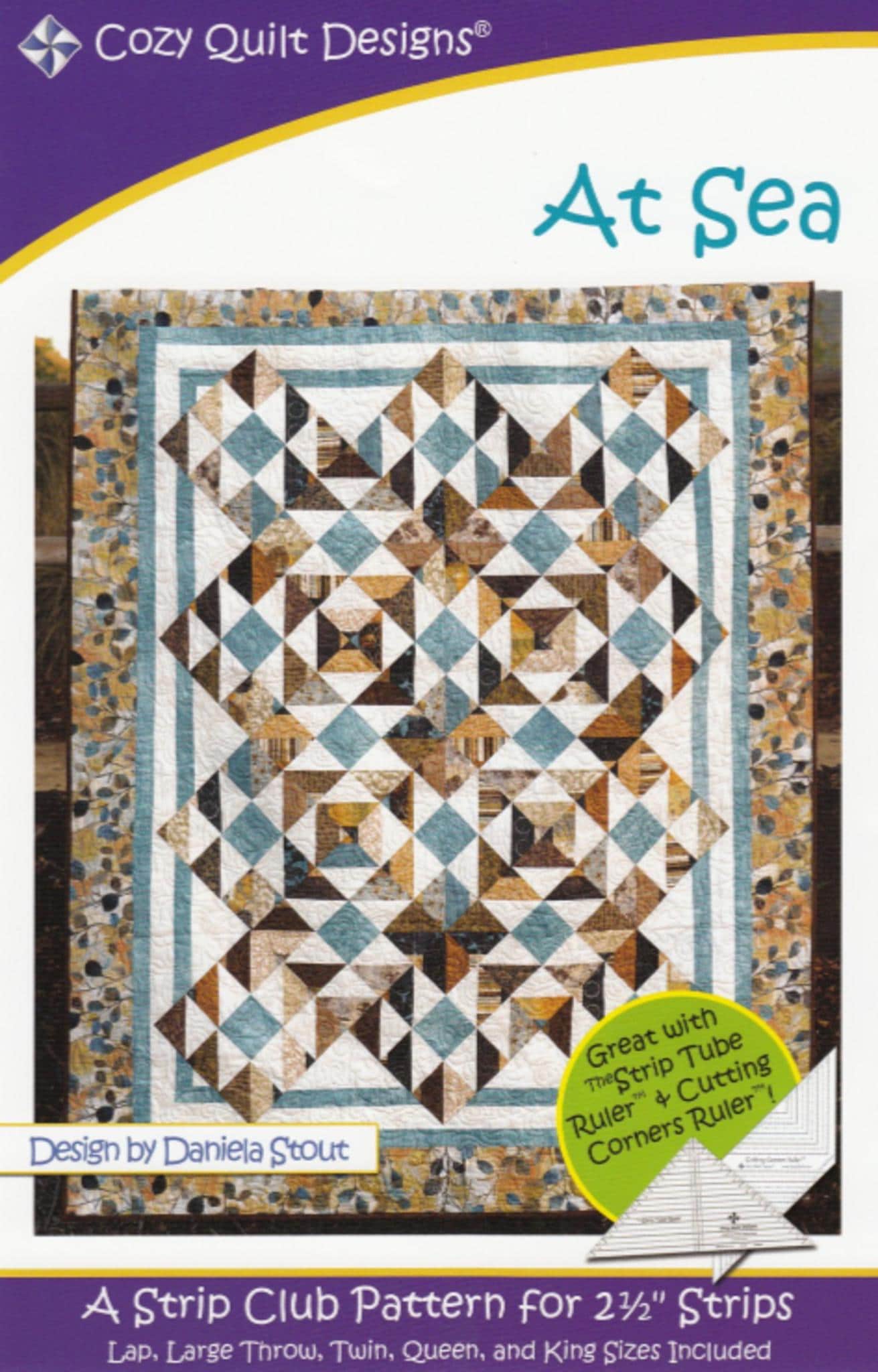 At Sea Quilt Pattern by Daniela Stout from Cozy Quilt Designs - 2 1/2" Strip Quilt, 5 sizes included - QuiltingJoyPDX