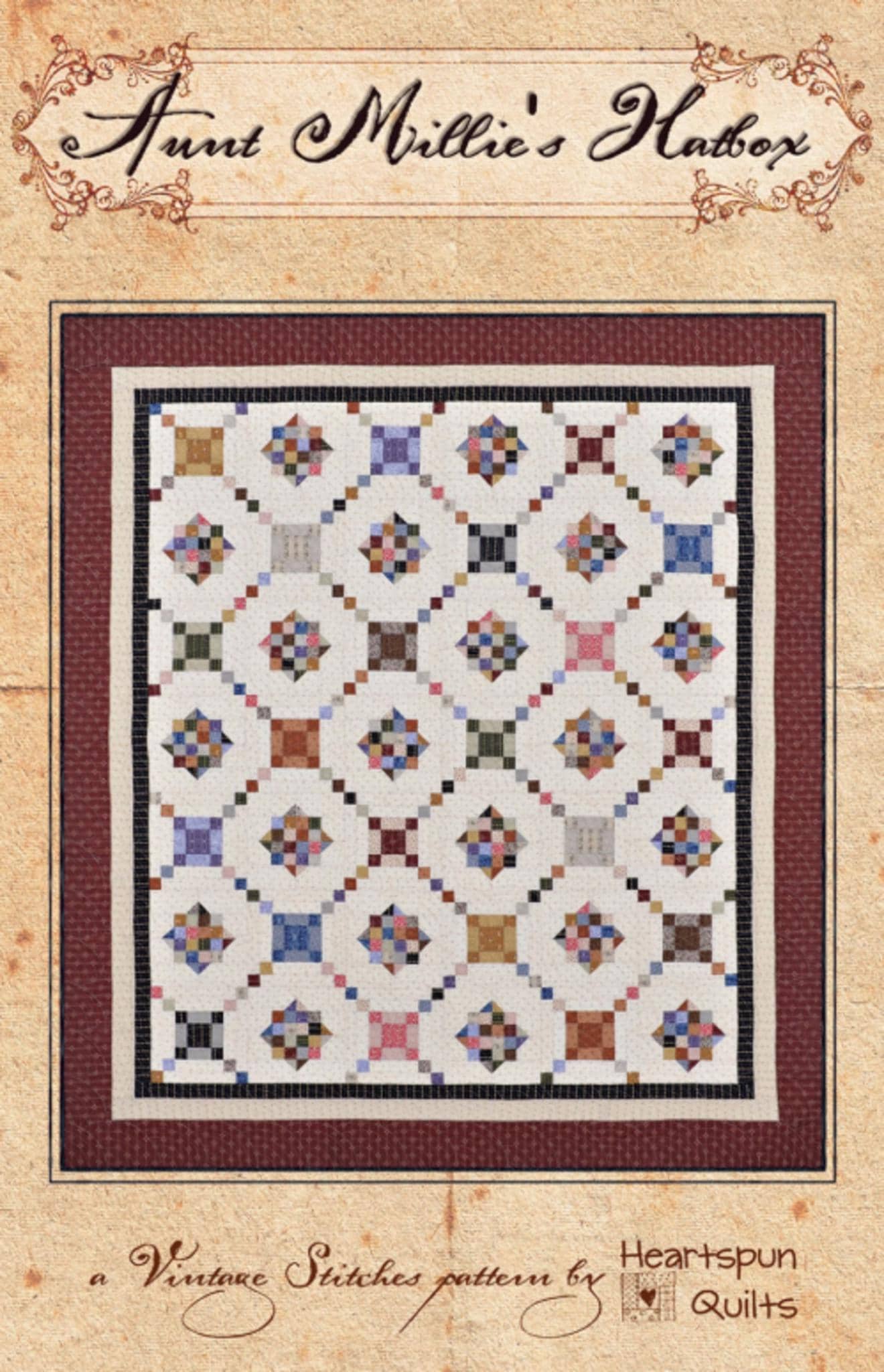 Aunt Millie's Hatbox Quilt Pattern by Pam Buda- Finished size 62" x 70" - QuiltingJoyPDX