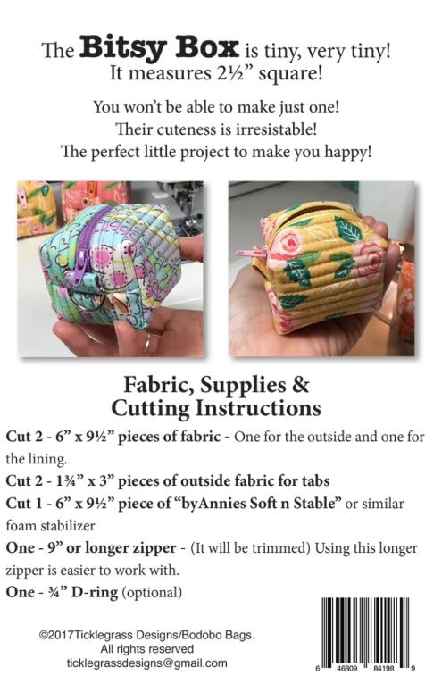 Bitsy Box Bodobo Bags Pattern - 2.5" square by Natalie Rawlinson - QuiltingJoyPDX
