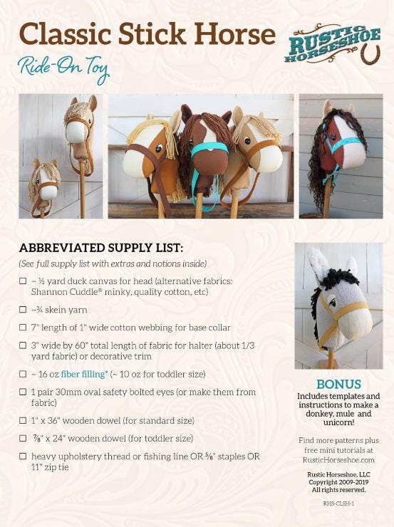 Classic Stick Horse Ride on Toy Pattern from Rustic Horseshoe - QuiltingJoyPDX