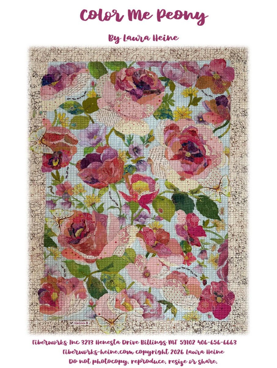 Color Me Peony Collage Quilt Pattern by Laura Heine (30" x 42") - QuiltingJoyPDX