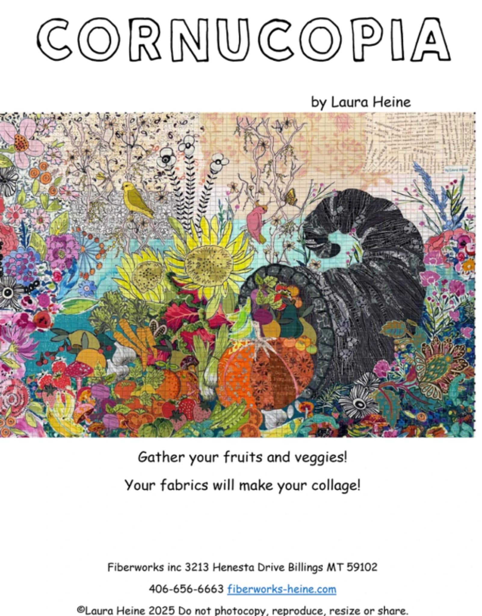 Cornucopia Collage Quilt Pattern by Laura Heine - Finished size approximately 32" w x 23" h - QuiltingJoyPDX