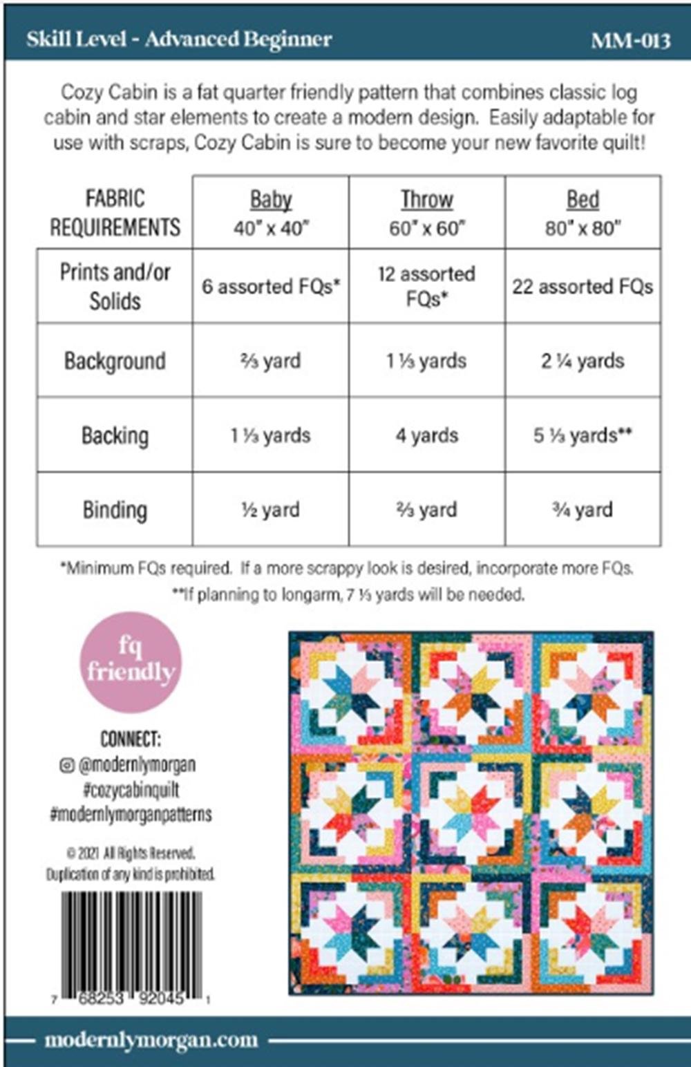 Cozy Cabin Quilt Pattern by Morgan Mccollough - Baby, Throw, and Bed sizes - QuiltingJoyPDX