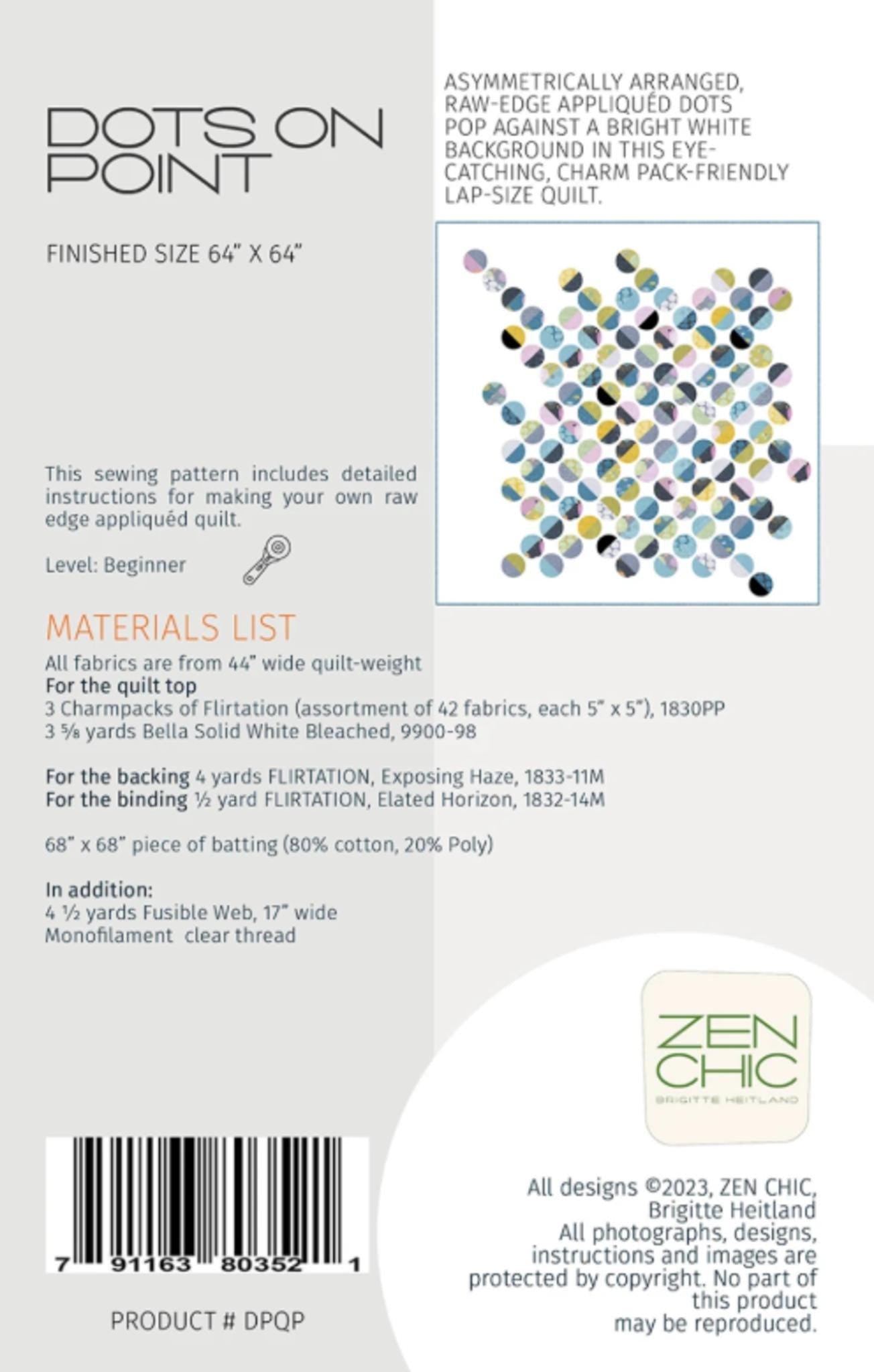 Dots on Point Quilt Pattern by Brigitte Heitland for Zen Chic - 64" x 64" - QuiltingJoyPDX