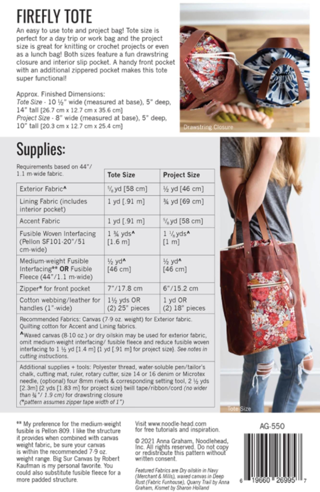 Firefly Tote Bag Pattern Designed by Anna Graham - includes 2 sizes - QuiltingJoyPDX