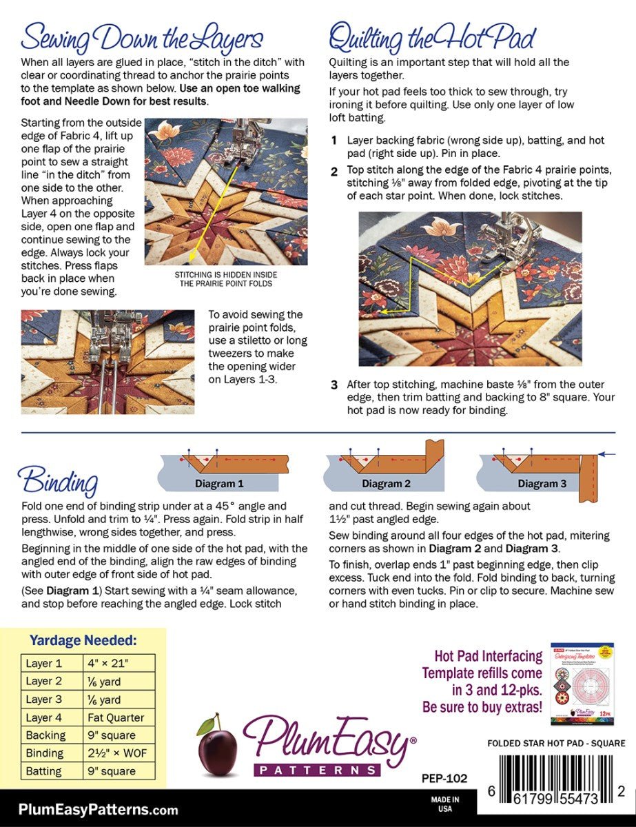 Folded Star Hot Pad - Square - QuiltingJoyPDX