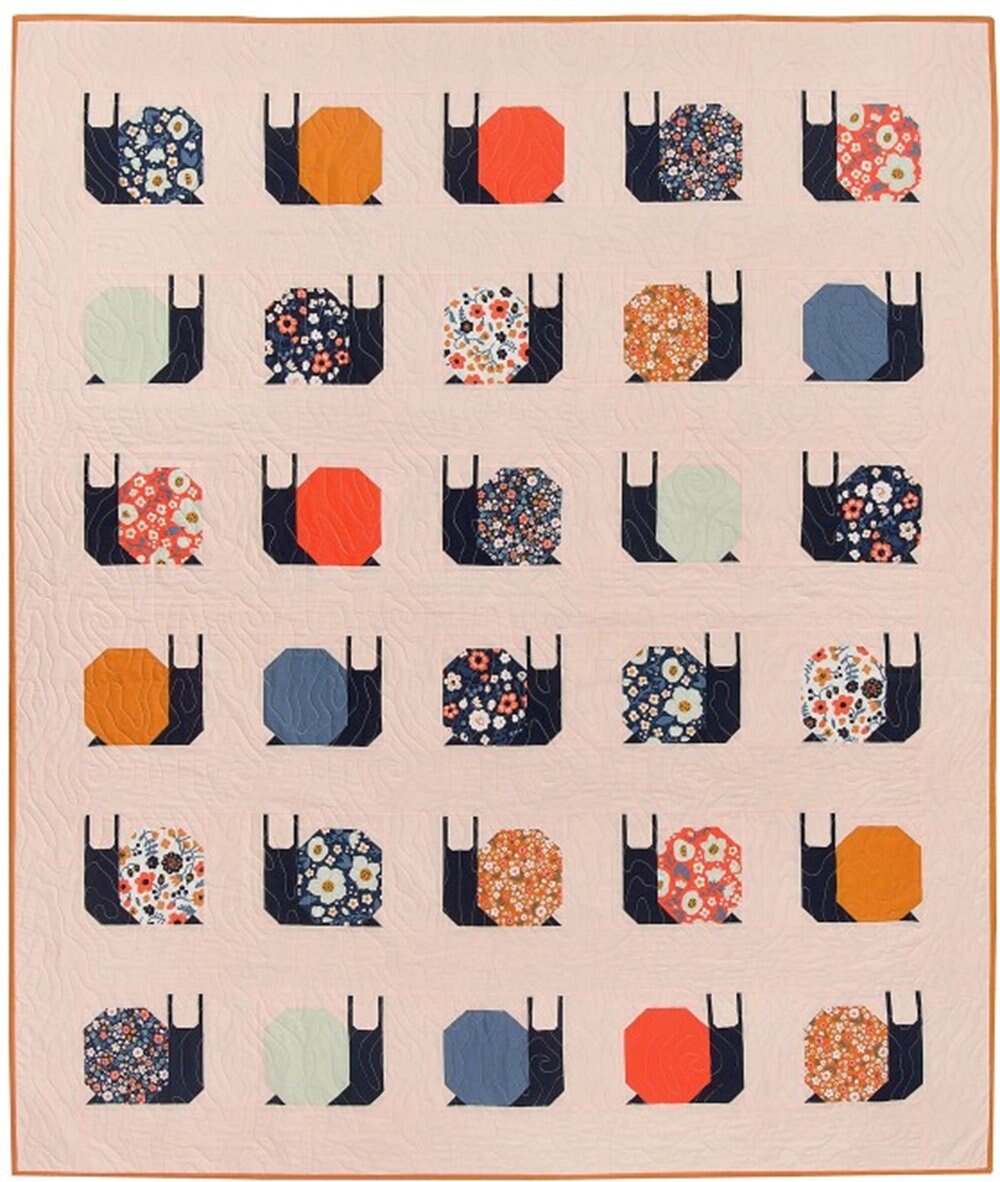 Garden Snails Quilt Pattern: Pen + Paper Design (57-7/8 x 67-1/2) - QuiltingJoyPDX