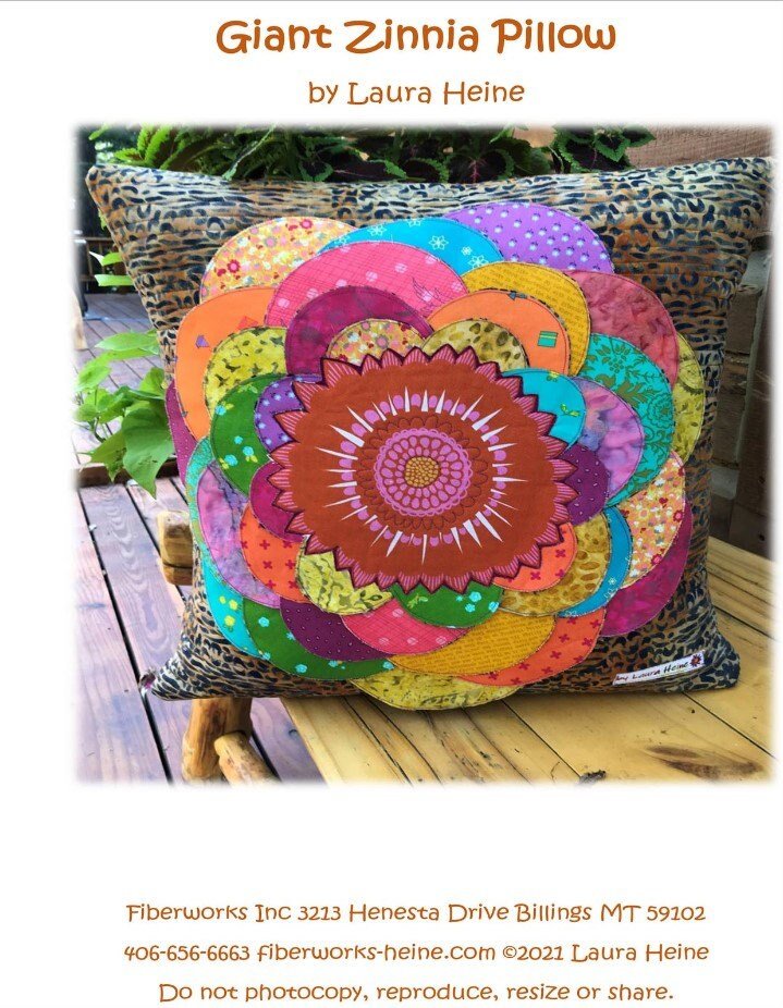 Giant Zinnia Pillow Pattern by Laura Heine - finished size approx 21" pattern only - QuiltingJoyPDX