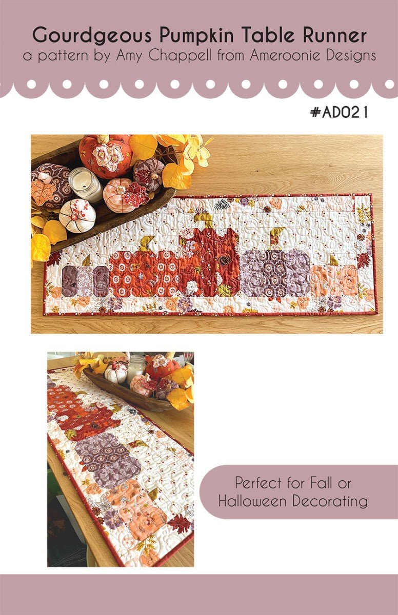 Gourdgeous Pumpkin Table Runner Printed Pattern by Amy Chappell - QuiltingJoyPDX
