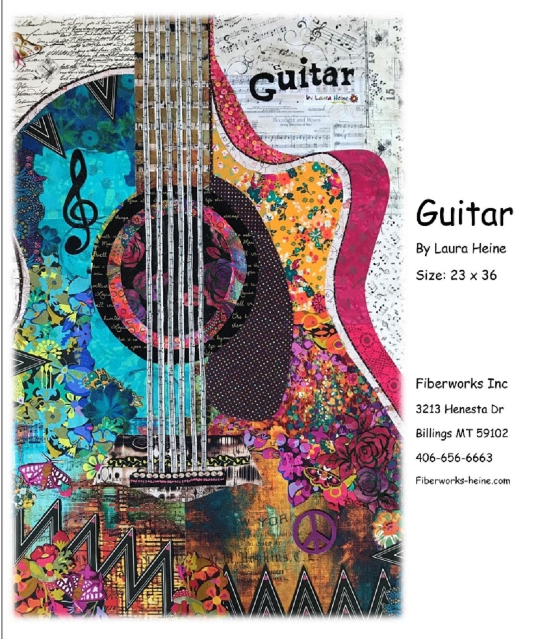 Guitar Collage Quilt Pattern by Laura Heine (23" x 36") - QuiltingJoyPDX