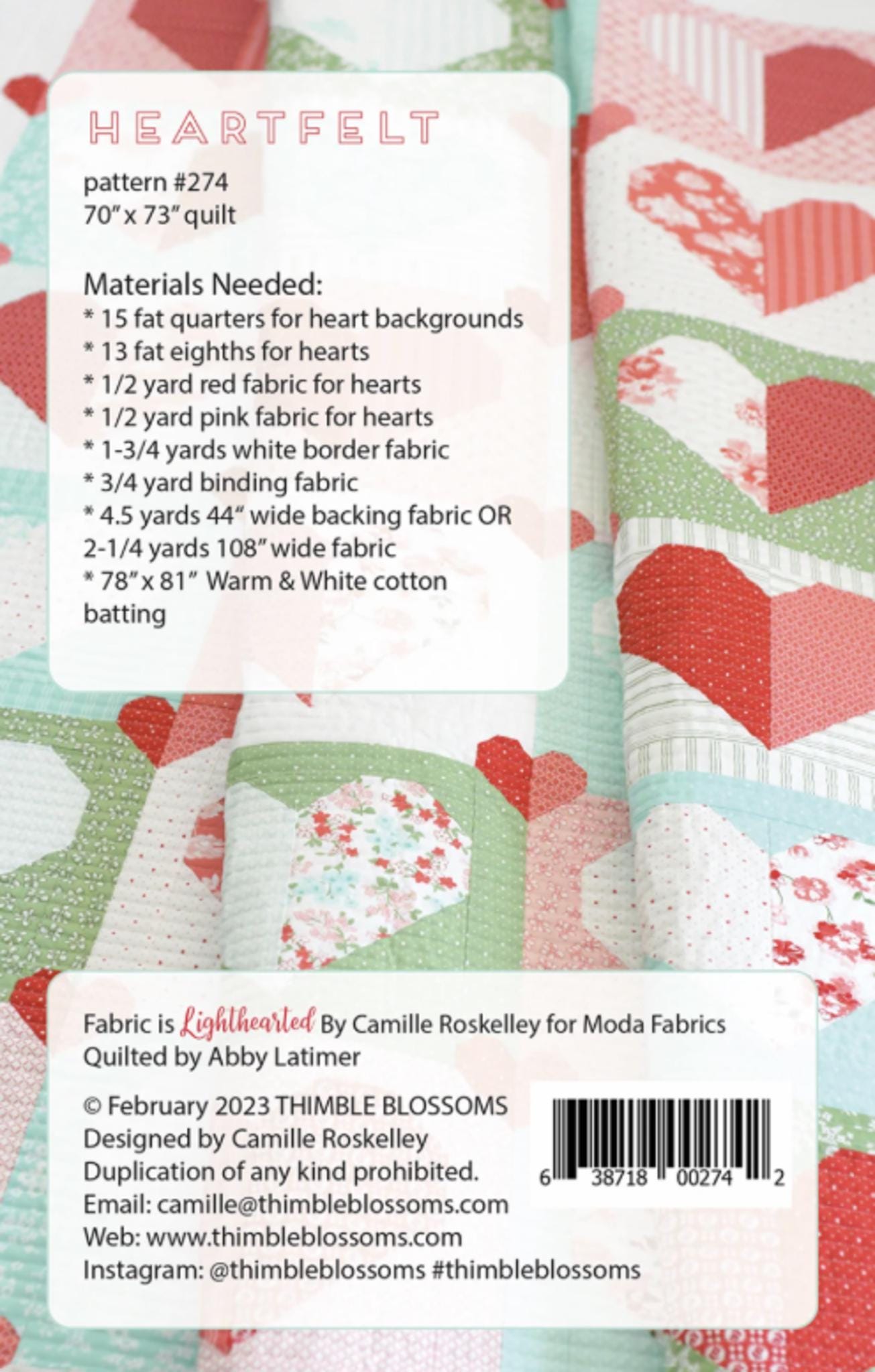 Heartfelt Quilt Pattern From Thimble Blossoms by Camille Roskelley - 70" x 73" - QuiltingJoyPDX