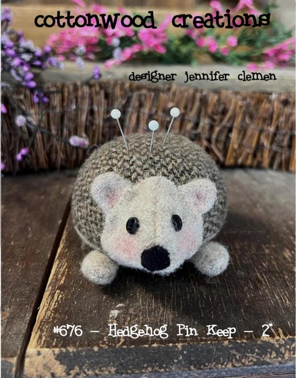 Hedgehog Pin Keep Pattern by Cottonwood Creations - about 2" tall - QuiltingJoyPDX