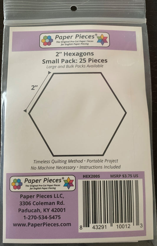 2" Hexagon Paper Pieces - 25 for English Paper Piecing (EPP)