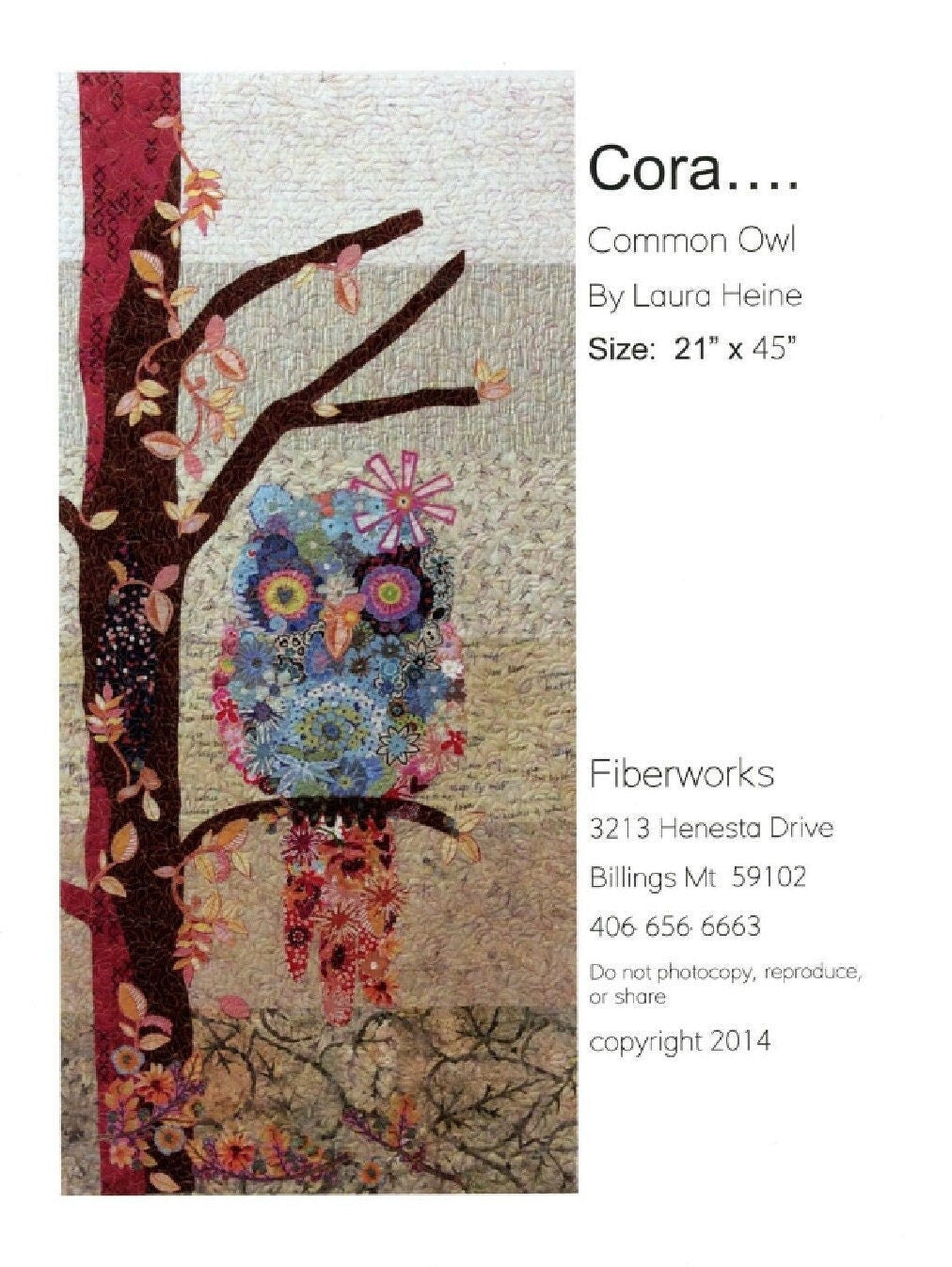 Cora Common Owl Collage Quilt Pattern by Laura Heine (21" x 45")
