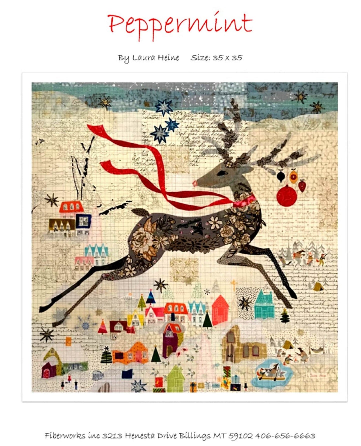 Peppermint Reindeer Collage Quilt Pattern by Laura Heine - Finished size approximately 35" x 35"