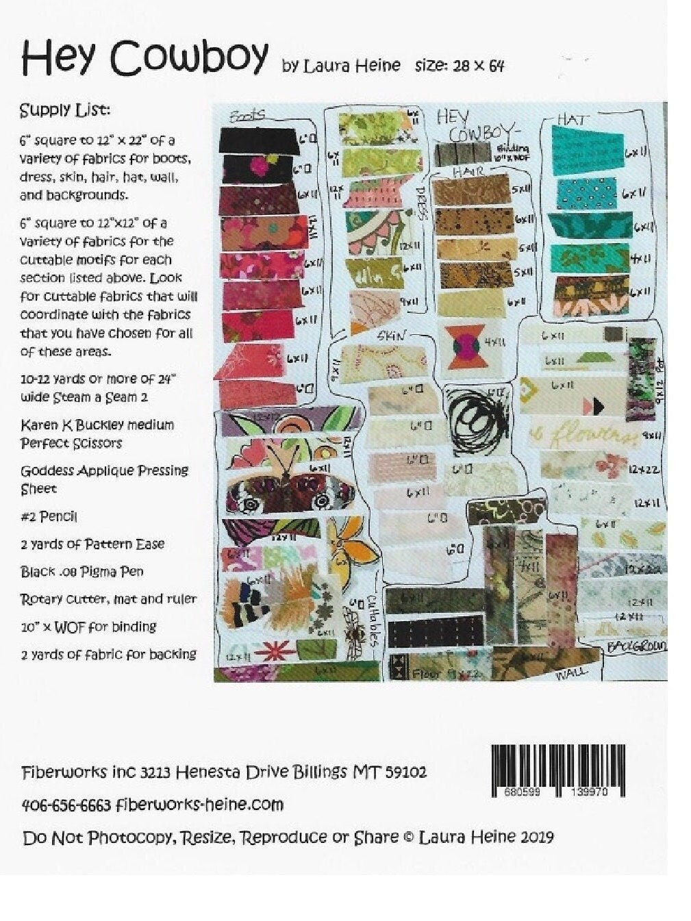 Hey Cowboy Quilt Pattern by Laura Heine - Finished size approximately 28 x 64