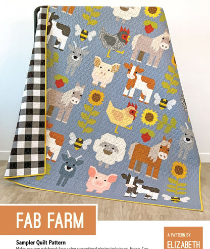 Fab Farm Sampler Quilt Pattern by Elizabeth Hartman - Two quilt sizes included Large 75" x 77"; Small 38" x 39"